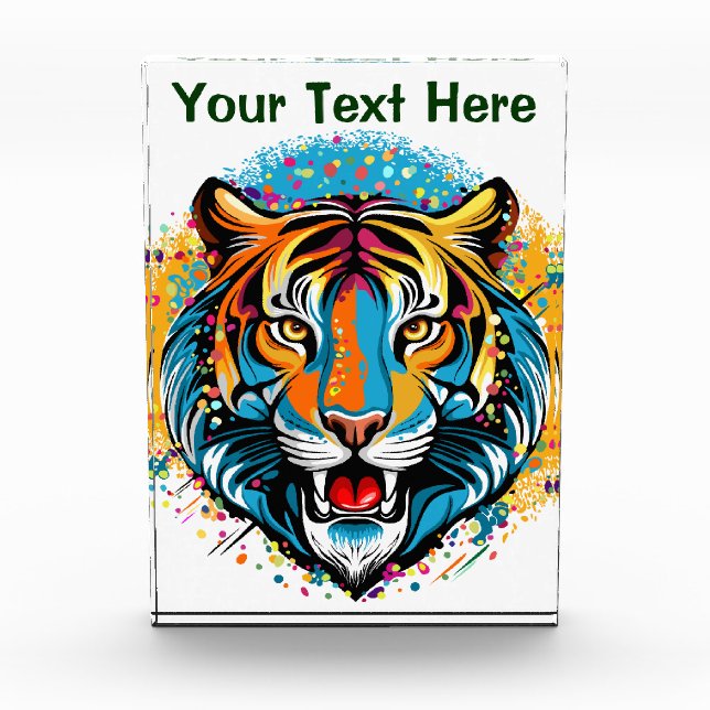 Tiger Head Rainbow colours paint stains Photo Block (Front)