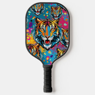 Tiger Head Rainbow colours paint stains Pickleball Paddle