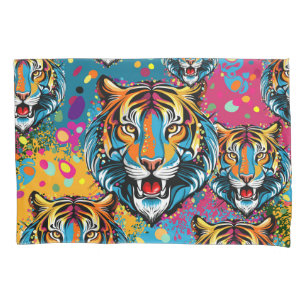 Tiger Head Rainbow colours paint stains Pillowcase