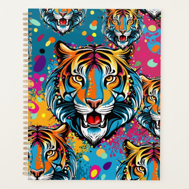 Tiger Head Rainbow colours paint stains Planner (Front)