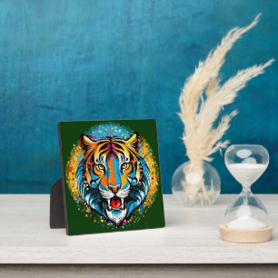 Tiger Head Rainbow colours paint stains Plaque