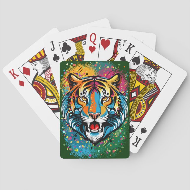 Tiger Head Rainbow colours paint stains Playing Cards (Back)