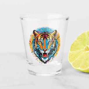 Tiger Head Rainbow colours paint stains Shot Glass