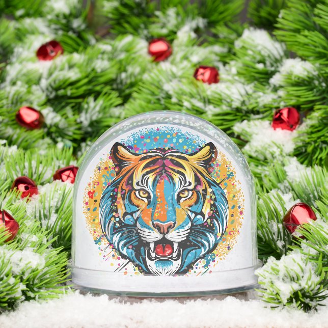 Tiger Head Rainbow colours paint stains Snowglobe (Christmas)