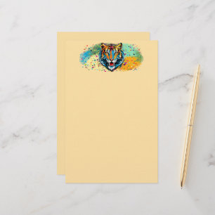 Tiger Head Rainbow colours paint stains Stationery