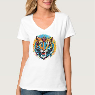 Tiger Head Rainbow colours paint stains T-Shirt
