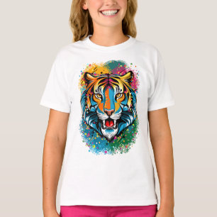 Tiger Head Rainbow colours paint stains T-Shirt