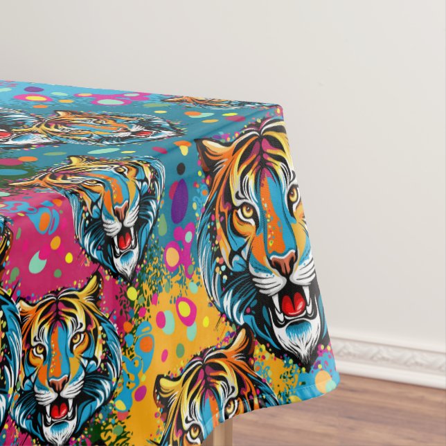 Tiger Head Rainbow colours paint stains Tablecloth (In Situ)