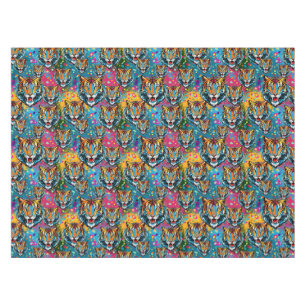 Tiger Head Rainbow colours paint stains Tablecloth