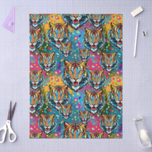 Tiger Head Rainbow colours paint stains Tissue Paper