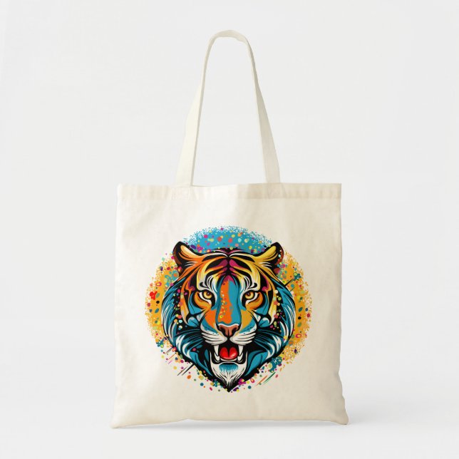 Tiger Head Rainbow colours paint stains Tote Bag (Front)