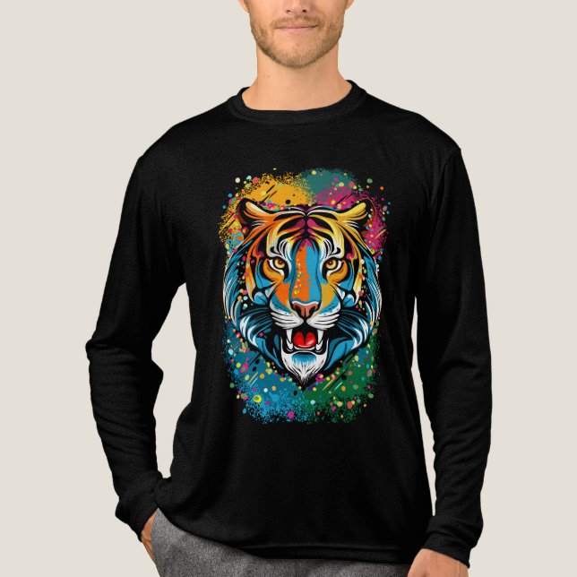 Tiger Head Rainbow colours paint stains Tri-Blend Shirt (Front)
