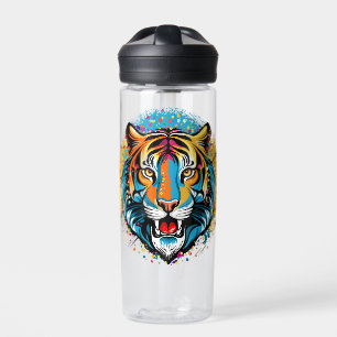 Tiger Head Rainbow colours paint stains Water Bottle