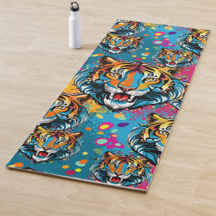 Tiger Head Rainbow colours paint stains Yoga Mat