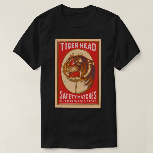 Tiger Head Vintage Indian Matchbox Art T-Shirt (Design Front)