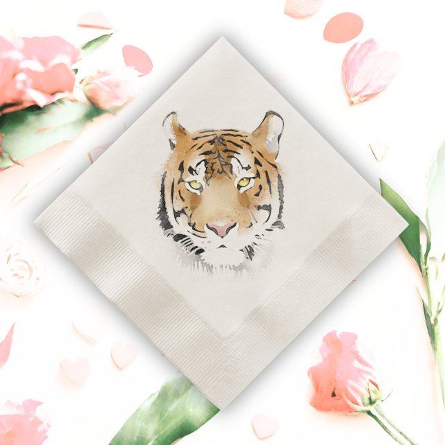 Tiger Head Watercolor Animal Birthday Napkin (Creator Uploaded)