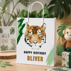 Tiger Head Watercolor Animal Happy Birthday Medium Gift Bag
