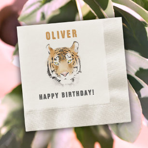 Tiger Head Watercolor Birthday Name Napkin