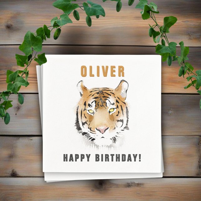 Tiger Head Watercolor Birthday Name Napkin (Creator Uploaded)