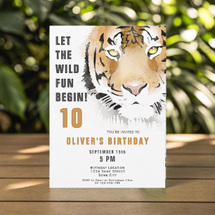 Tiger Head Watercolor Birthday Party Invitation