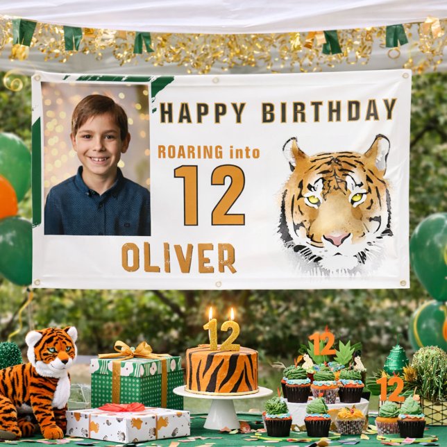 Tiger Head Watercolor Birthday Party Photo Banner (Creator Uploaded)