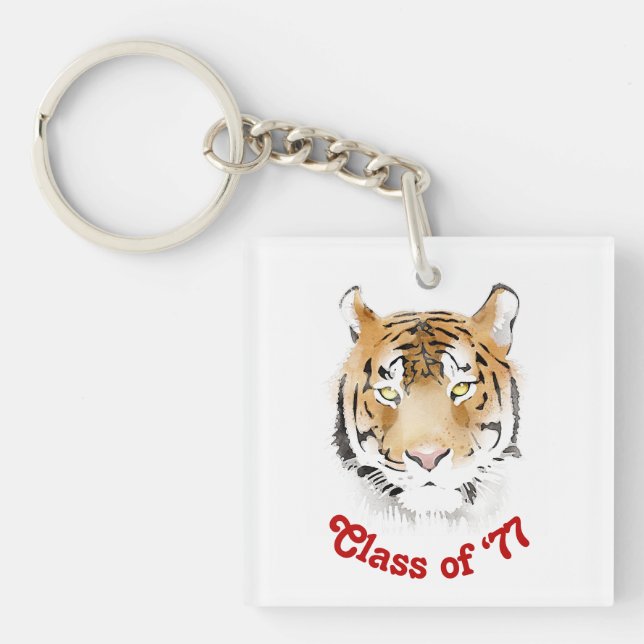 Tiger Head Watercolor Class Reunion Party Key Ring (Front)