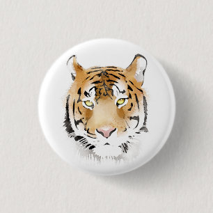 Tiger Head Watercolor Drawing 3 Cm Round Badge
