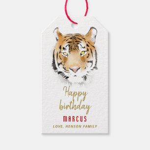 Tiger Head Watercolor Drawing Happy Birthday  Gift Tags
