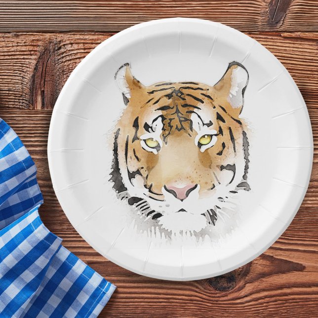 Tiger Head Watercolor Drawing Paper Plate (Creator Uploaded)