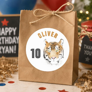 Tiger Head Watercolor Name Birthday Classic Round Sticker