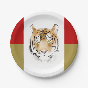 Tiger Head Watercolor Paper Plate