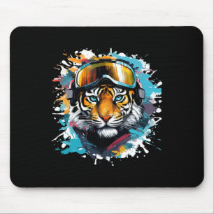 Tiger Head With Ski Goggles Skiing Snowboarding Mouse Pad