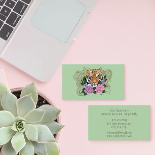 Tiger Henna Pink Purple Flowers Business Card