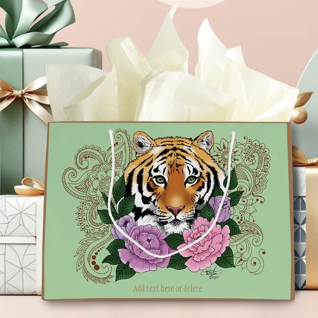 Tiger Henna Pink Purple Flowers Large Gift Bag (Creator Uploaded)