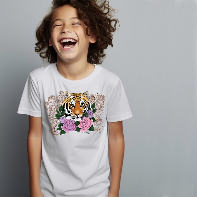 Tiger Henna Pink Purple Flowers T-Shirt (Creator Uploaded)