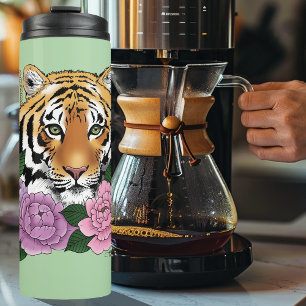 Tiger Henna Pink Purple Flowers Thermal Tumbler