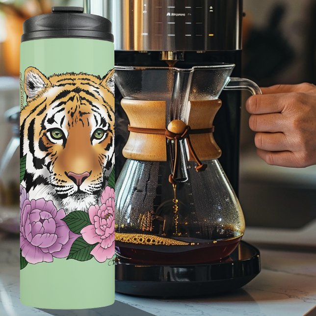 Tiger Henna Pink Purple Flowers Thermal Tumbler (Creator Uploaded)