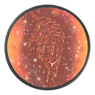 Tiger Hockey Puck Running At Galaxy Starry Night