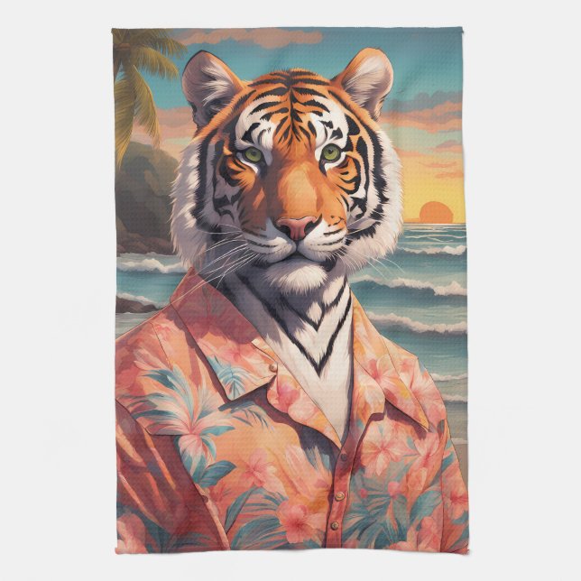 Tiger Holiday Tea Towel (Vertical)
