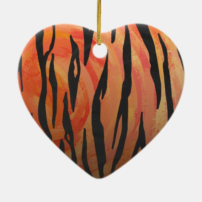 Tiger Hot orange and Black Print Ceramic Tree Decoration (Back)