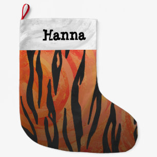 Tiger Hot orange and Black Print Large Christmas Stocking