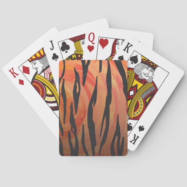 Tiger Hot orange and Black Print Playing Cards (Back)