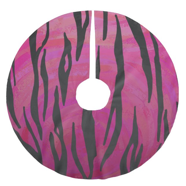 Tiger Hot Pink and Black Print Brushed Polyester Tree Skirt (Front)