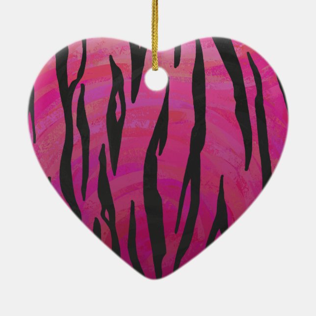 Tiger Hot Pink and Black Print Ceramic Tree Decoration (Back)