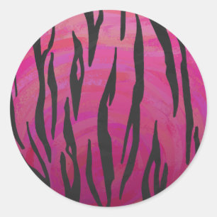 Tiger Hot Pink and Black Print Classic Round Sticker