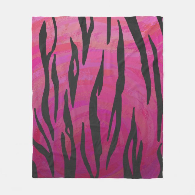 Tiger Hot Pink and Black Print Fleece Blanket (Front)