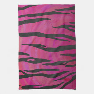 Tiger Hot Pink and Black Print Tea Towel
