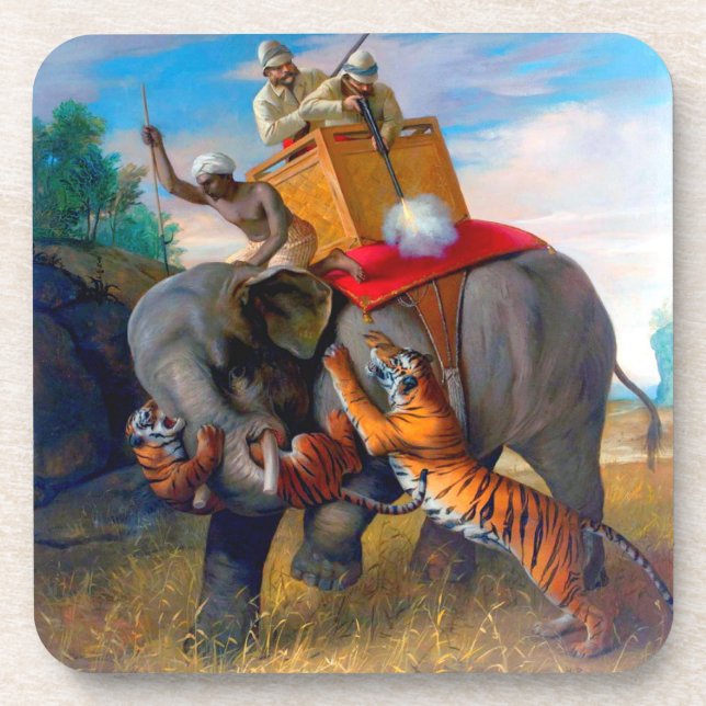Tiger Hunting Briton Rivière 1920 Coaster (Front)
