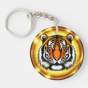 Tiger Illustration with Intense Expression Key Ring
