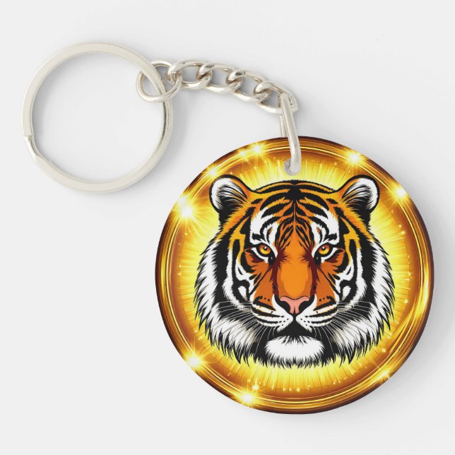 Tiger Illustration with Intense Expression Key Ring (Front)
